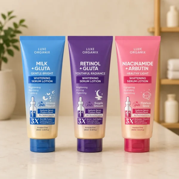 Luxe Organix Whitening Serum Lotion 250ml Milk Gluta, Retinol Gluta and Niacinamide Arbutin variants